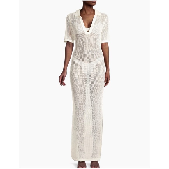 New L Space Sydney Cover Up Crochet Knit Maxi Polo Dress Swim White Sz XS - Picture 3 of 14